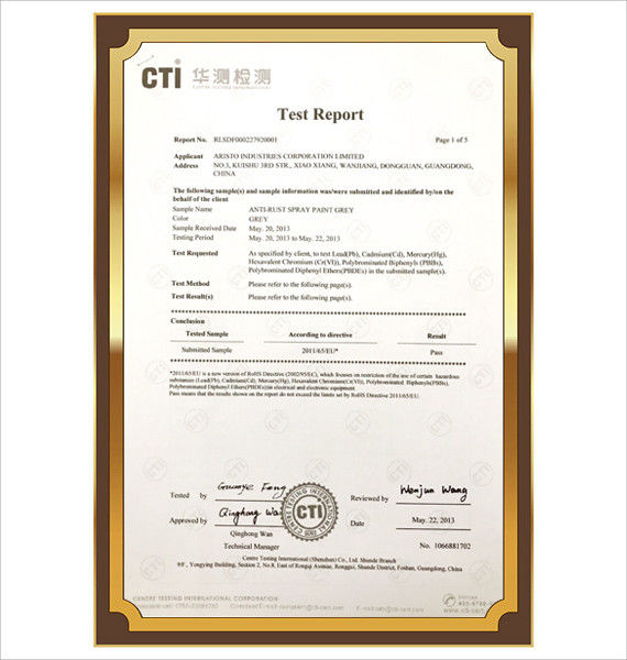China Aristo Industries Corporation Limited Certificaten